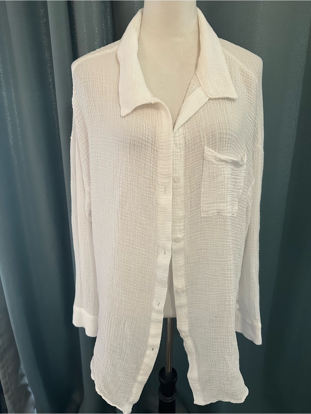 Shade & Shore Women’s L White Cotton Gauze Swim Cover Up Shirt Dress Button Down